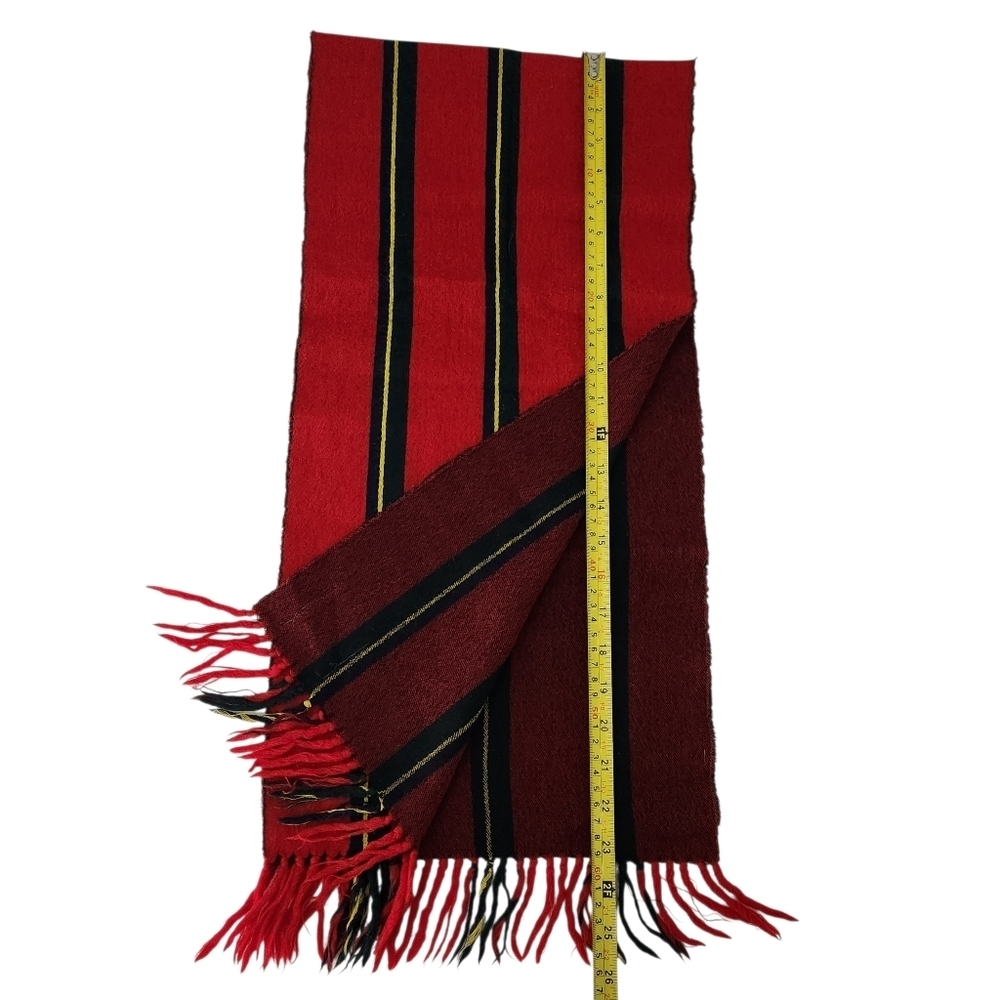 EATON – Red Black Stripe Lambswool Fringe Scarf vintage os - Picture 6 of 8